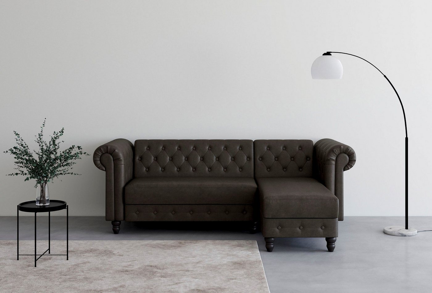 Dorel Home Ecksofa Felix Schlafsofa 241 cm (Liegefl. 108x195 cm), Recamiere tauschbar, verstellb. Rückenlehne, Sitzhöhe 46cm, Velours, Kunstleder, Vintage von Dorel Home