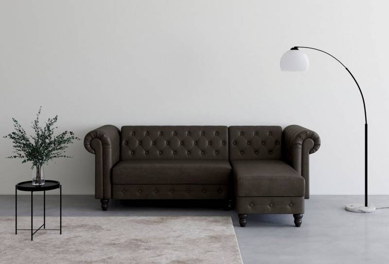 Dorel Home Ecksofa Felix, L-Form, 241 cm (Liegefl.108x195 cm), Recamiere tauschbar, verstellb. Rückenlehne, Bett-Funktion, Velours, Kunstleder, Vintage von Dorel Home