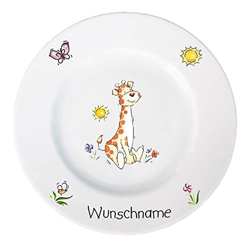 Doriantrade Frühstücksteller Kinderteller Teller Porzellan Giraffe personalisierbar mit Wunschname Name Kindergeschirr mit Namen personalisiert von Doriantrade