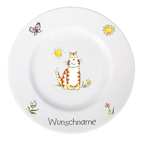 Doriantrade Frühstücksteller Kinderteller Teller Porzellan Katze personalisierbar mit Wunschname Name Kindergeschirr mit Namen personalisiert von Doriantrade