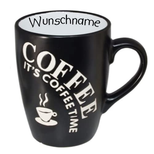 Doriantrade Kaffeebecher Tasse Kaffeetasse Kaffeepott Becher Keramik It’s Coffee Time Schwarz 300ml personalisierbar mit Wunschname Name Namen personalisiert von Doriantrade