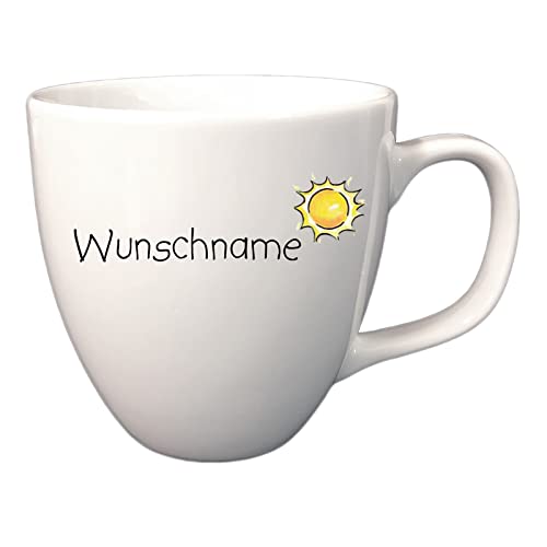 Doriantrade Kaffeebecher Tasse Porzellan Kaffeetasse 400ml Weiß Sonne personalisierbar mit Wunschname Name Namen Geschirr personalisiert von Doriantrade