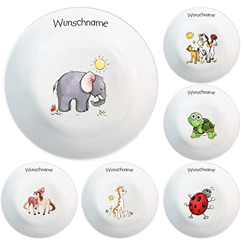 Doriantrade Kinder Müslischale Breischale Schale Porzellan Tiermotive personalisierbar mit Wunschname Name Kindergeschirr mit Namen personalisiert (Elefant) von Doriantrade