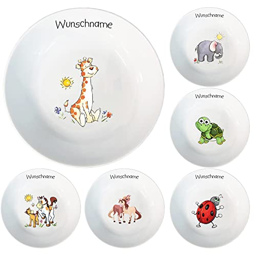 Doriantrade Kinder Müslischale Breischale Schale Porzellan Tiermotive personalisierbar mit Wunschname Name Kindergeschirr mit Namen personalisiert (Giraffe) von Doriantrade