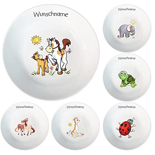 Doriantrade Kinder Müslischale Breischale Schale Porzellan Tiermotive personalisierbar mit Wunschname Name Kindergeschirr mit Namen personalisiert (Pferde) von binoa