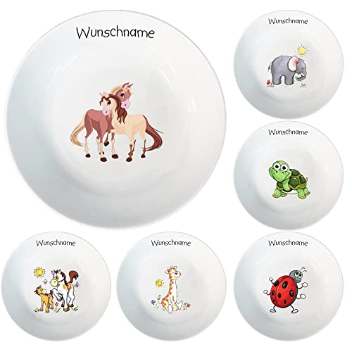 Doriantrade Kinder Müslischale Breischale Schale Porzellan Tiermotive personalisierbar mit Wunschname Name Kindergeschirr mit Namen personalisiert (Pferde 2) von Doriantrade