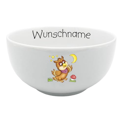 Doriantrade Müslischale Kinder Porridge Schale Porzellan Eule personalisierbar mit Wunschname Name Kindergeschirr mit Namen personalisiert von Doriantrade