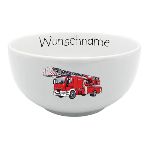 Doriantrade Müslischale Kinder Porridge Schale Porzellan Feuerwehr personalisierbar mit Wunschname Name Kindergeschirr mit Namen personalisiert von Doriantrade