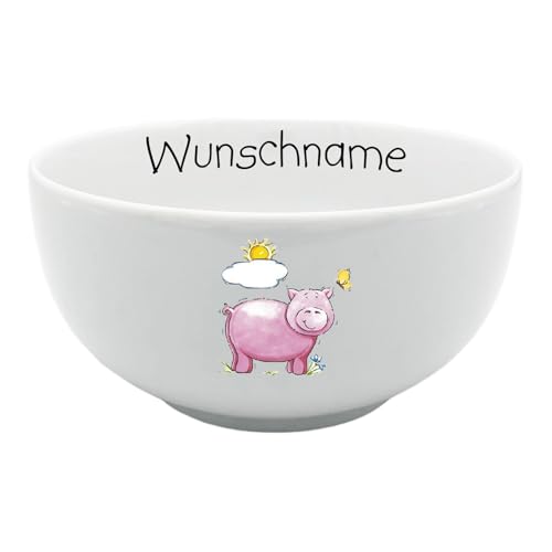 Doriantrade Müslischale Kinder Porridge Schale Porzellan personalisierbar mit Wunschname Name Kindergeschirr mit Namen personalisiert (Schwein) von Doriantrade