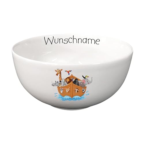 Doriantrade Müslischale Kinder Porridge Schale Porzellan personalisierbar mit Wunschname Name Kindergeschirr mit Namen personalisiert (Arche Noah) von Doriantrade
