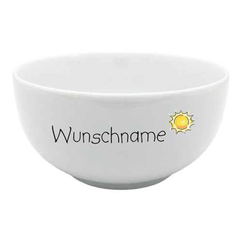 doriantrade Müslischale Porridge Schale Schüssel Porzellan Weiß Sonne personalisierbar mit Wunschname Name Geschirr mit Namen personalisiert von Doriantrade