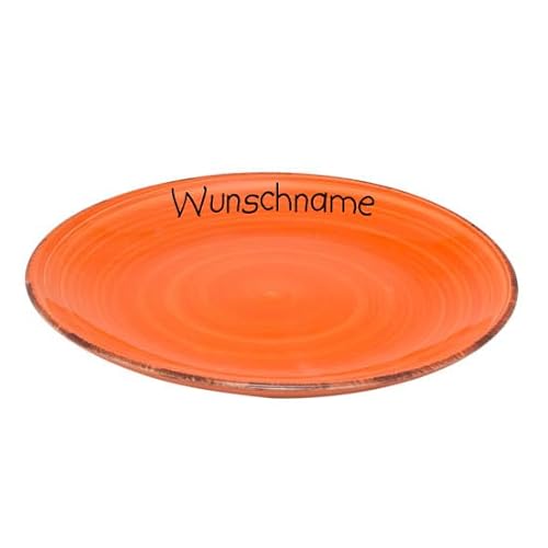 Doriantrade Speiseteller Teller flach 27cm Keramik Bunt Orange personalisierbar mit Wunschname Name Namen personalisiert von Doriantrade