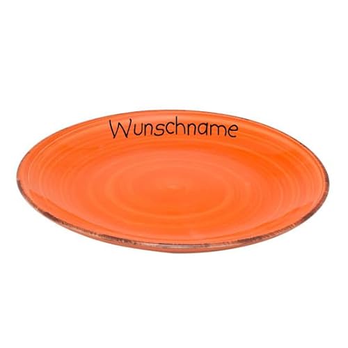 Doriantrade Speiseteller Teller flach 27cm Keramik Bunt Orange personalisierbar mit Wunschname Name Namen personalisiert von Doriantrade