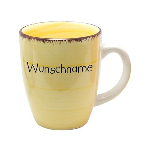 Doriantrade Kaffeebecher Tasse Kaffeetasse Kaffeepott Becher Keramik 350ml Bunt Gelb personalisierbar mit Wunschname Name Namen personalisiert von Doriantrade