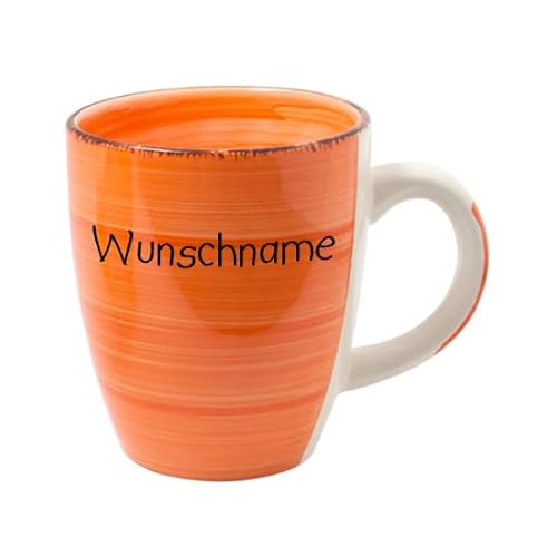 Doriantrade Kaffeebecher Tasse Kaffeetasse Kaffeepott Becher Keramik 350ml Bunt Orange personalisierbar mit Wunschname Name Namen personalisiert von Doriantrade