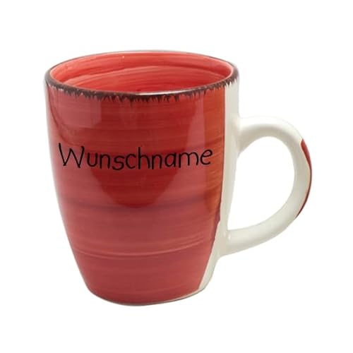 Doriantrade Kaffeebecher Tasse Kaffeetasse Kaffeepott Becher Keramik 350ml Bunt Rot personalisierbar mit Wunschname Name Namen personalisiert von Doriantrade