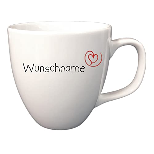 Doriantrade Kaffeebecher Tasse Porzellan Kaffeetasse 400ml Weiß kleines Herz personalisierbar mit Wunschname Name Namen Geschirr personalisiert von Doriantrade