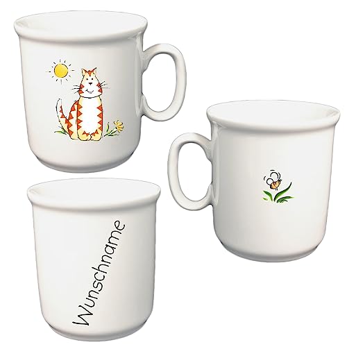Kinder Tasse Becher aus Porzellan Kakaobecher Tiermotive personalisierbar mit Wunschname Name Kindergeschirr mit Namen personalisiert (Katze) von Doriantrade