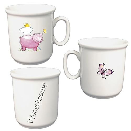Kinder Tasse Becher aus Porzellan Kakaobecher Tiermotive personalisierbar mit Wunschname Name Kindergeschirr mit Namen personalisiert (Schwein) von Doriantrade