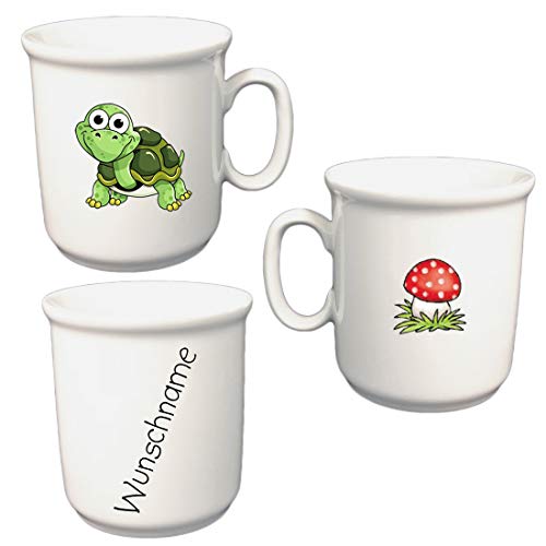 Kindertasse mit Namen Personalisierte Tasse aus Porzellan für Kinder Kakaobecher Tiermotive personalisierbar mit Wunschname Name Kindergeschirr mit Namen personalisiert (Schildkröte) von Doriantrade