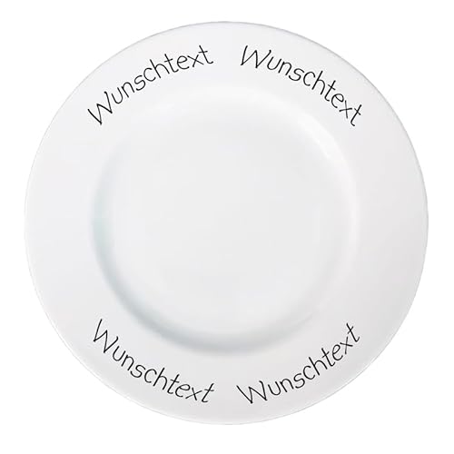Teller mit Text oder Name bedruckt - Rund oder Eckig - Geschirr mit Wunschtext Wunschnamen selbst gestalten - individuell personalisiert, zwei Zeilen - hochwertiges Porzellan (Frühstücksteller rund) von Doriantrade