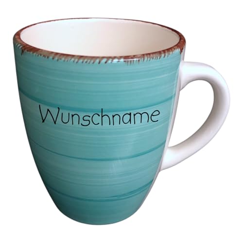doriantrade Kaffeebecher Tasse Kaffeetasse Kaffeepott Becher Keramik 350ml Bunt Türkis personalisierbar mit Wunschname Name Namen personalisiert von Doriantrade
