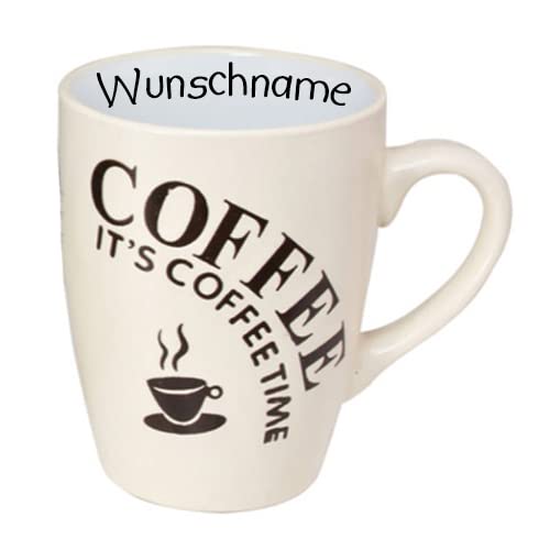 doriantrade Kaffeebecher Tasse Kaffeetasse Kaffeepott Becher Keramik It’s Coffee Time Beige 300ml personalisierbar mit Wunschname Name Namen personalisiert von Doriantrade