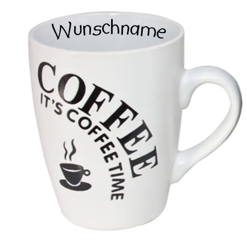 doriantrade Kaffeebecher Tasse Kaffeetasse Kaffeepott Becher Keramik It’s Coffee Time Weiß 300ml personalisierbar mit Wunschname Name Namen personalisiert von Doriantrade