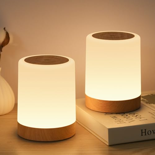 Dorifun LED Nachttischlampe Touch Dimmbar 2er Set, Tischlampe Kabellos Batterie mit Timing und Memory Funktion, Stilllicht Kinder Nachtlicht Dimmbar mit 256 RGB Farben für deko Wohnzimmer Schlafzimmer von Dorifun