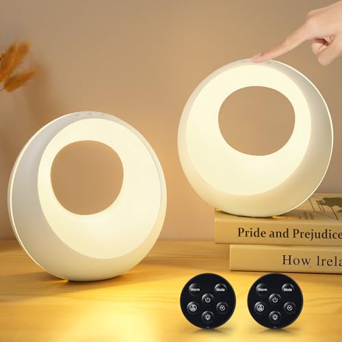 Nachttischlampe Touch Dimmbar 2er Set mit Fernbedienung, LED Rund Tischlampe Kabellos mit RGB Farbwechsel, USB Aufladbar Nachttischlampe Nachtlicht Kinder mit Timer & Memory für Schlafzimmer von Dorifun