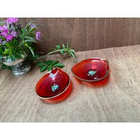 2 X Rote Glas-Schmuckschale, Ringhalter, Vintage-Glas-Schmuckstücke von DorisWorld
