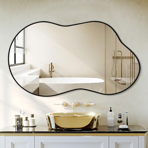 Dorlicecass Unregelmäßiger Wandspiegel, dekorativer Wandspiegel, 50,8 x 91,4 cm, schwarz, asymmetrischer Spiegel, gehärtetes Glas, Luftfahrt-Aluminiumlegierung, Rahmen für Badezimmer, Schlafzimmer Dorlicecass Unregelmäßiger Wandspiegel, dekorativer Wandspiegel, 50,8 x 91,4 cm, schwarz, asymmetrischer Spiegel, gehärtetes Glas, Luftfahrt-Aluminiumlegierung, Rahmen für Badezimmer, Schlafzimmer von Dorlicecass