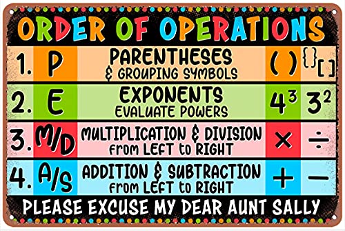 Dreacoss Blechschild mit Aufschrift "Order of Operations for Math Teacher", Geschenk für Lehrer, Mathematiklehrer, Wanddekoration, Bar, Blechschild, 140 x 200 mm Dreacoss Blechschild mit Aufschrift "Order of Operations for Math Teacher", Geschenk für Lehrer, Mathematiklehrer, Wanddekoration, Bar, Blechschild, 140 x 200 mm von Dorlink