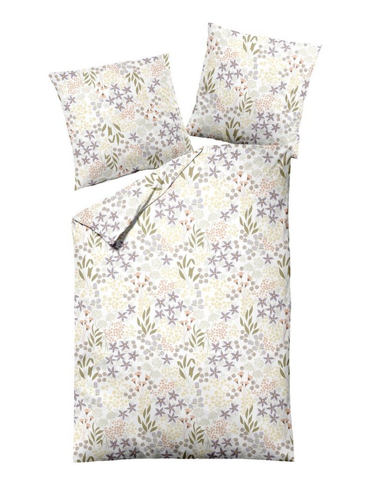 Bettwäsche Dormisette Mako Satin Bettwäsche 155x220 Blumen Blätter gelb oliv, Dormisette, Mako-Satin, 2 teilig von Dormisette