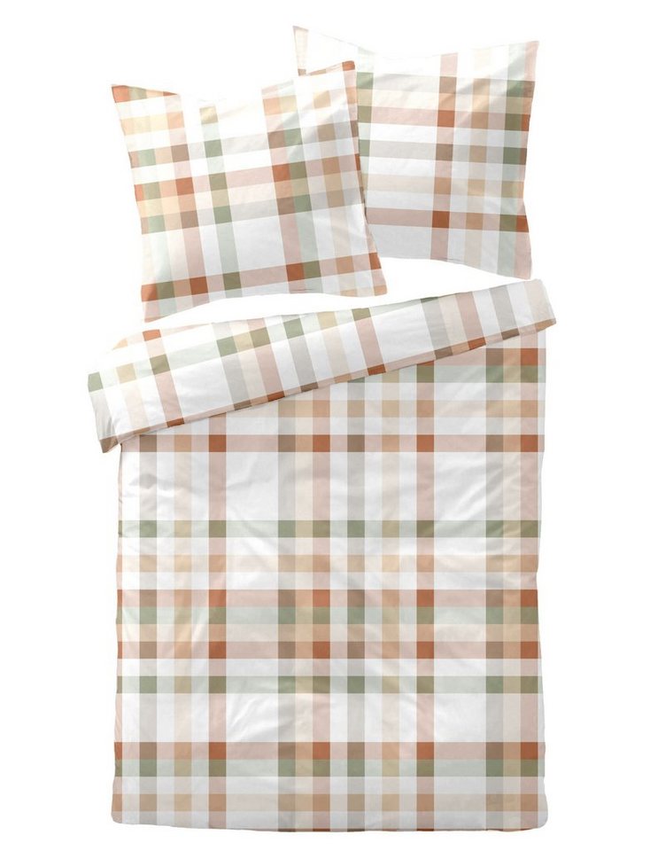 Bettwäsche Dormisette Mako Satin Bettwäsche 155x220 Karo orange grün weiß 1024-70, Dormisette, Mako-Satin, 2 teilig von Dormisette