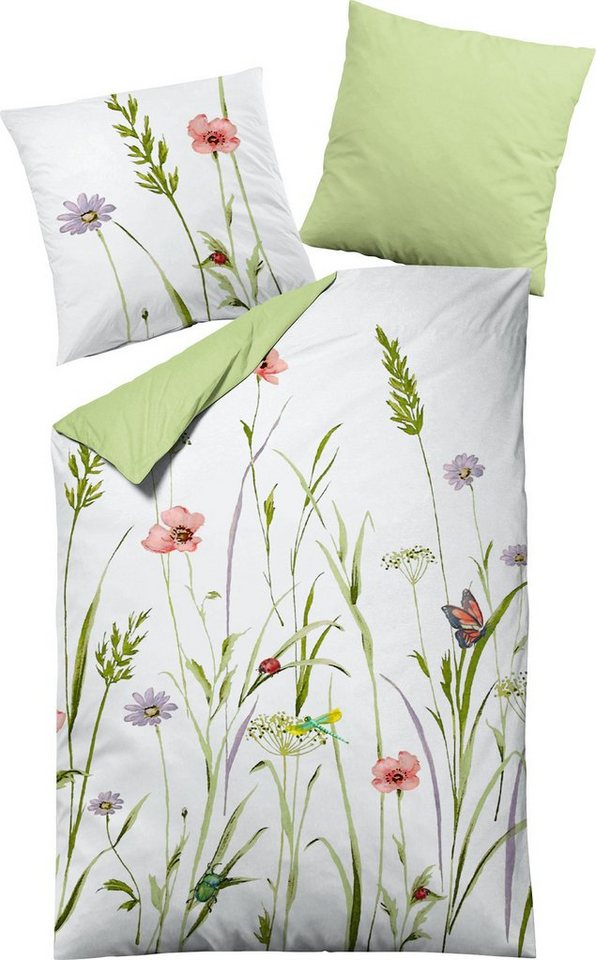 Bettwäsche Wendebettwäsche, Dormisette, Mako-Satin, 2 teilig, Blumen von Dormisette