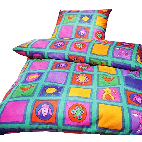 Dormisette Bettwäsche 135x200 80x80 cm Buntes Memory-Motiv Baumwolle - Für Kinder und Kinderzimmer von Dormisette