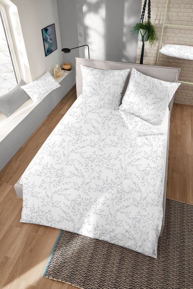 Dormisette Bettwäsche Dormisette Edel Biber Bettwäsche 155x220 Blätter Rispen weiß silber, Biber, 2 teilig, perfekt für kalte Wintermonate Dormisette Bettwäsche Dormisette Edel Biber Bettwäsche 155x220 Blätter Rispen weiß silber, Biber, 2 teilig, perfekt für kalte Wintermonate von Dormisette