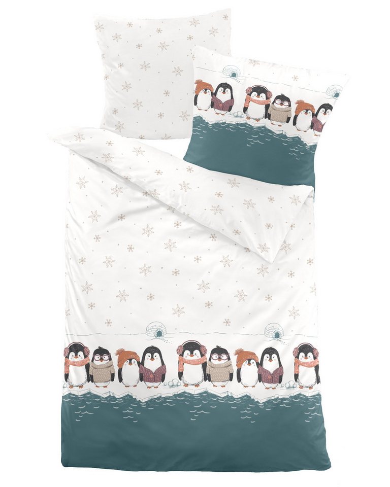 Dormisette Bettwäsche Dormisette Fein Biber Bettwäsche 135x200 Pinguine Iglu Eiskristalle, Biber, 2 teilig von Dormisette