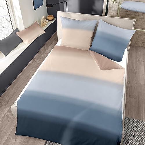 Dormisette Feinbiber Bettwäsche Brantford blau 1 Bettbezug 155 x 220 cm + 1 Kissenbezug 80 x 80 cm von Dormisette