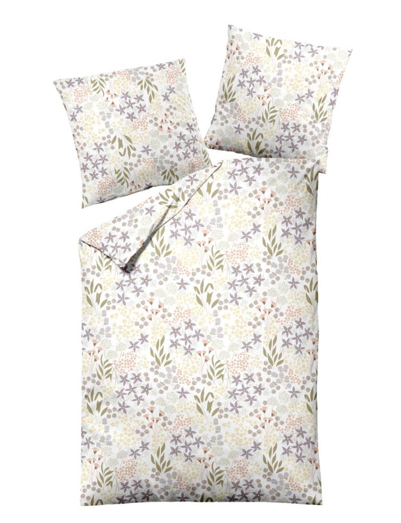 Dormisette Mako Satin Bettwäsche 135x200 Blumen Blätter gelb oliv lila 2870-30 von Dormisette