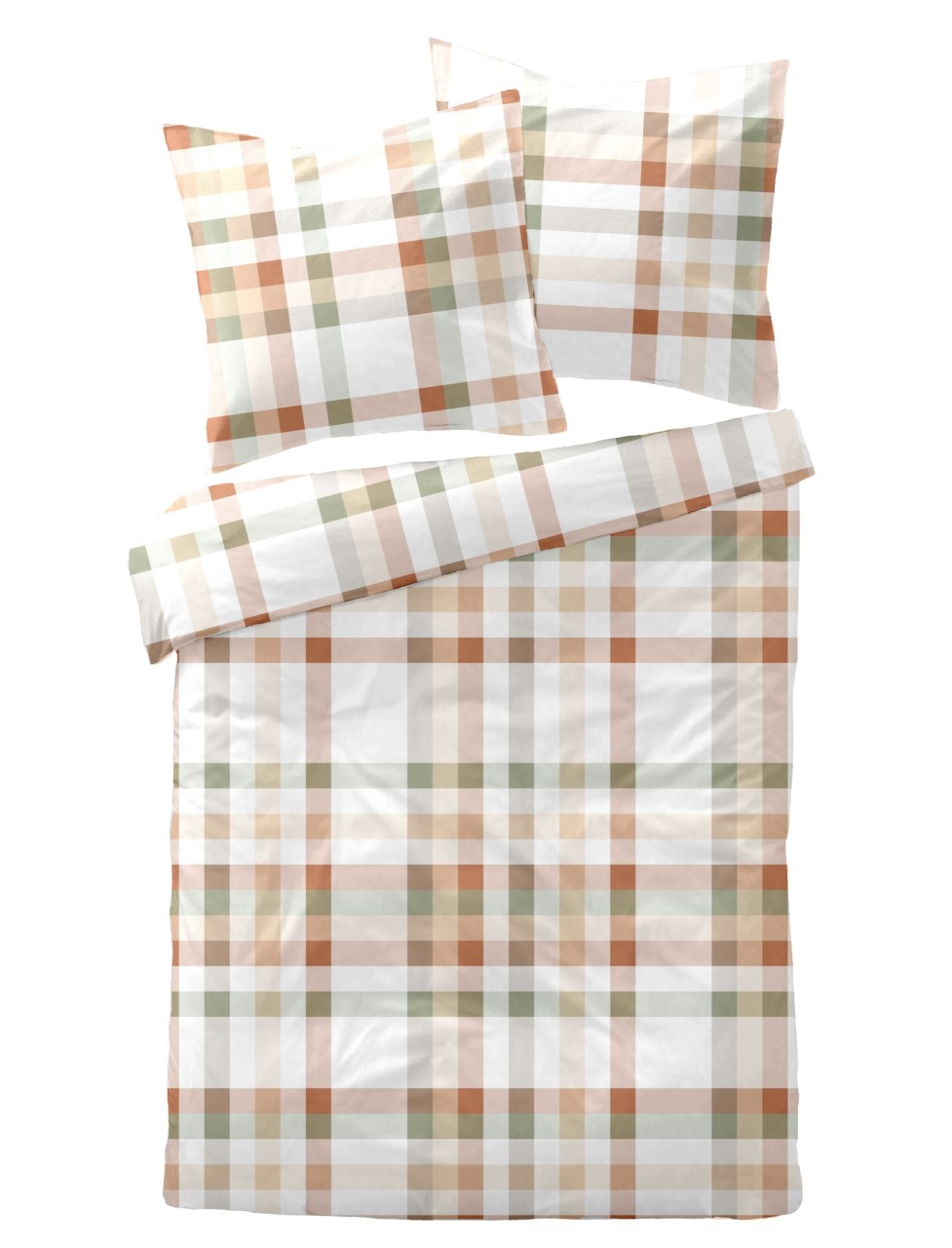 Dormisette Mako Satin Bettwäsche 155x220 Karo orange grün weiß 1024-70 von Dormisette