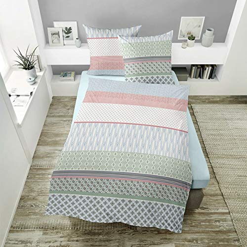 Dormisette Mako-Satin Bettwäsche Hengelo blau grün 1 Bettbezug 135 x 200 cm + 1 Kissenbezug 80 x 80 cm von Dormisette
