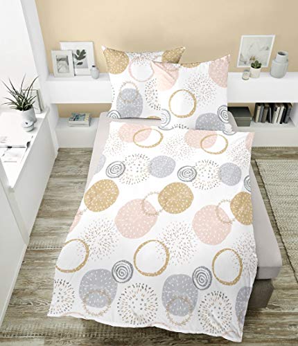 Dormisette Mako-Satin Bettwäsche Juneau beige grau 1 Bettbezug 135 x 200 cm + 1 Kissenbezug 80 x 80 cm von Dormisette