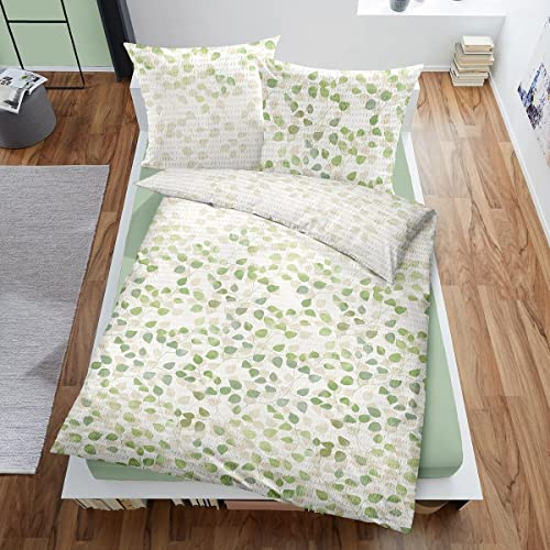 Dormisette Seersucker Bettwäsche Apeldoorn grün 1 Bettbezug 135 x 200 cm + 1 Kissenbezug 80 x 80 cm von Dormisette