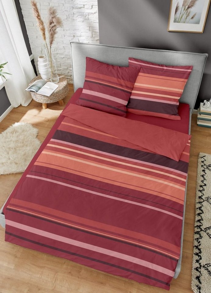 Wendebettwäsche Biber Bettwäsche RED STRIPES - MADE in GERMANY kuschelig warm, Dormisette, Biber, 2 teilig von Dormisette