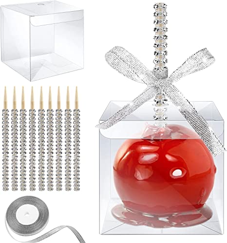 20 Stück Cake Pop Stiel, Candy Apfel Schachteln mit Glitzerstick-Loch Set, Karamellapfel-Verpackungsset mit strassbesetzten Bambusspießen & Glitzerbändern für Cake Pop Schokolade Behandlung (Silber) von Dormitology