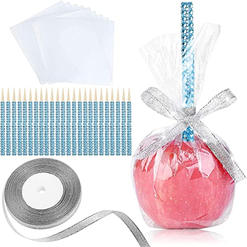 24 Stück Bambusstäbchen für Kandierte Äpfel, Karamell-Apfel Stäbchen aus Holz mit Strasssteinen, Obst Leckereien Pop Dec Bar für Dessert Tisch Tee Party Geburtstag Hochzeit Buffet (Blau) von Dormitology