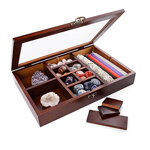 Dormitology Verstellbare Stein Ausstellungsbox, Stein Sammelbox, Kristall Organizer aus Kiefernholz zur Aufbewahrung von Steinen (Braun) von Dormitology