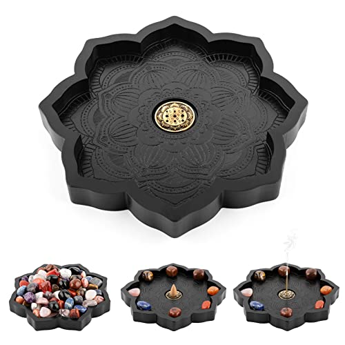 Lotus Kristall-Tablett für Steine, Räuchergefäß aus Holz für Stab/Kegel, Steinhalter für Edelsteine und Heilsteine, Kristall-Organizer für Edelsteine, ätherische Öle, Schmuck Lotus Kristall-Tablett für Steine, Räuchergefäß aus Holz für Stab/Kegel, Steinhalter für Edelsteine und Heilsteine, Kristall-Organizer für Edelsteine, ätherische Öle, Schmuck von Dormitology